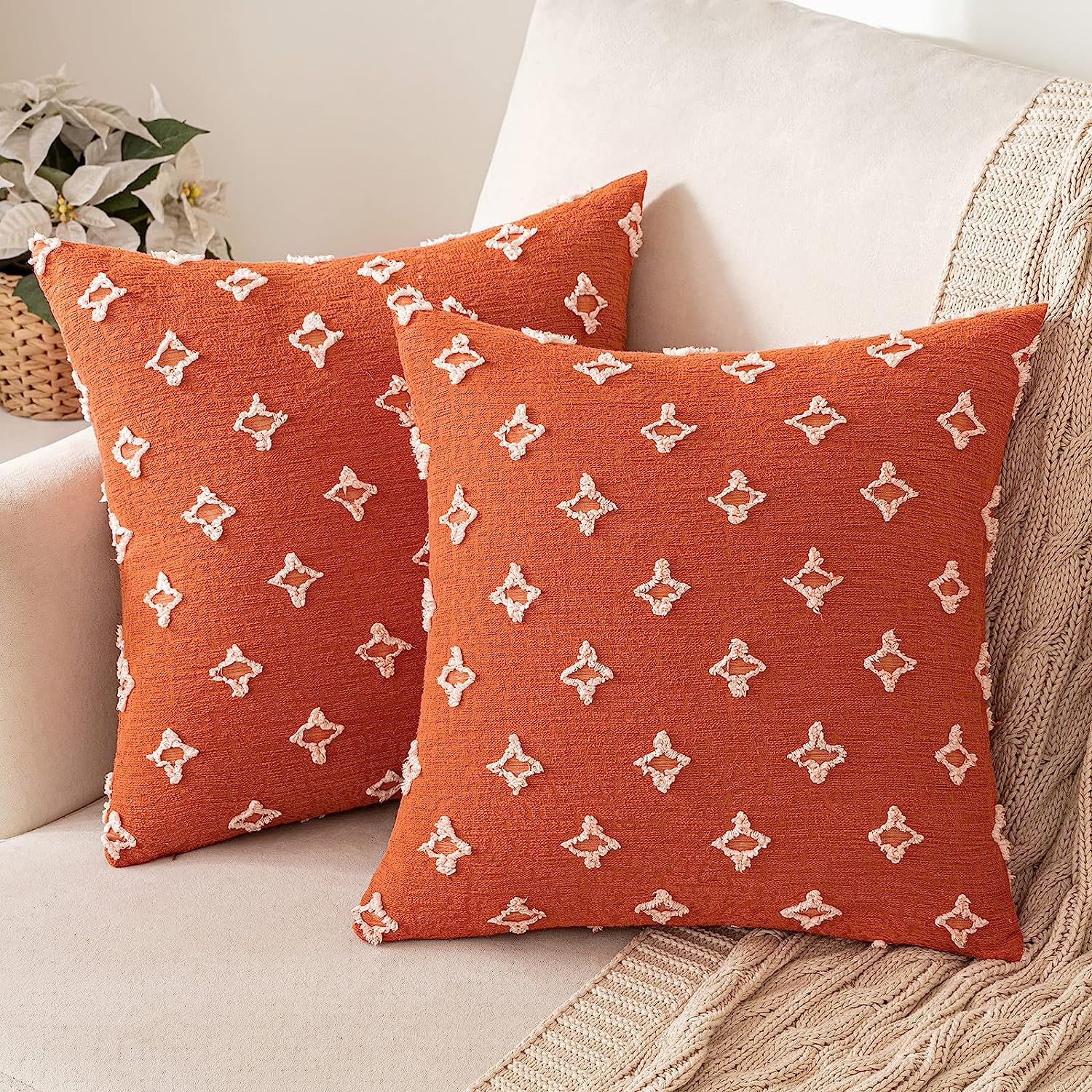 Set of 2 Decorative Throw Pillow Covers Rhombic Jacquard Pillowcase Soft Square Cushion Case - Image 61