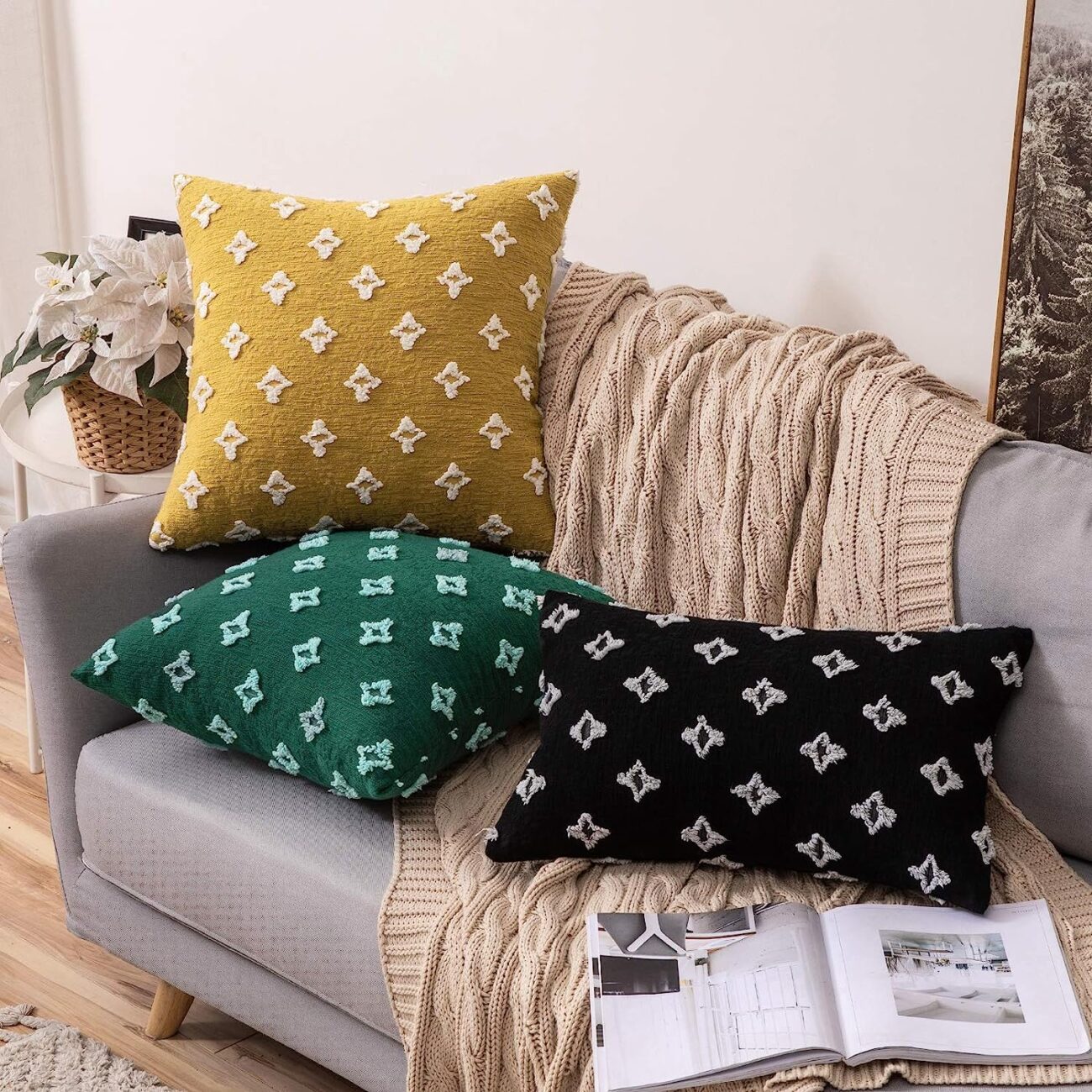 Set of 2 Decorative Throw Pillow Covers Rhombic Jacquard Pillowcase Soft Square Cushion Case - Image 7
