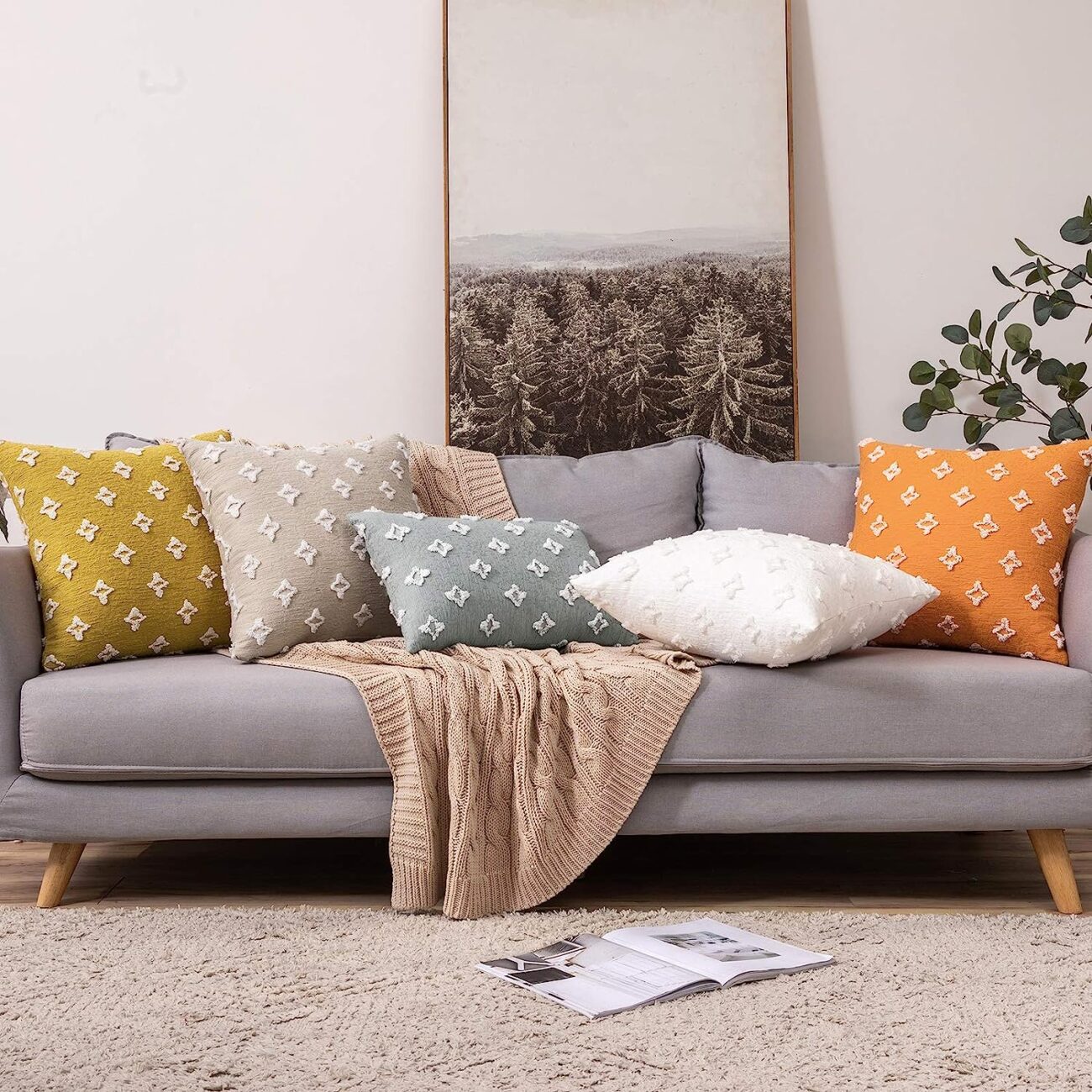 Set of 2 Decorative Throw Pillow Covers Rhombic Jacquard Pillowcase Soft Square Cushion Case - Image 40