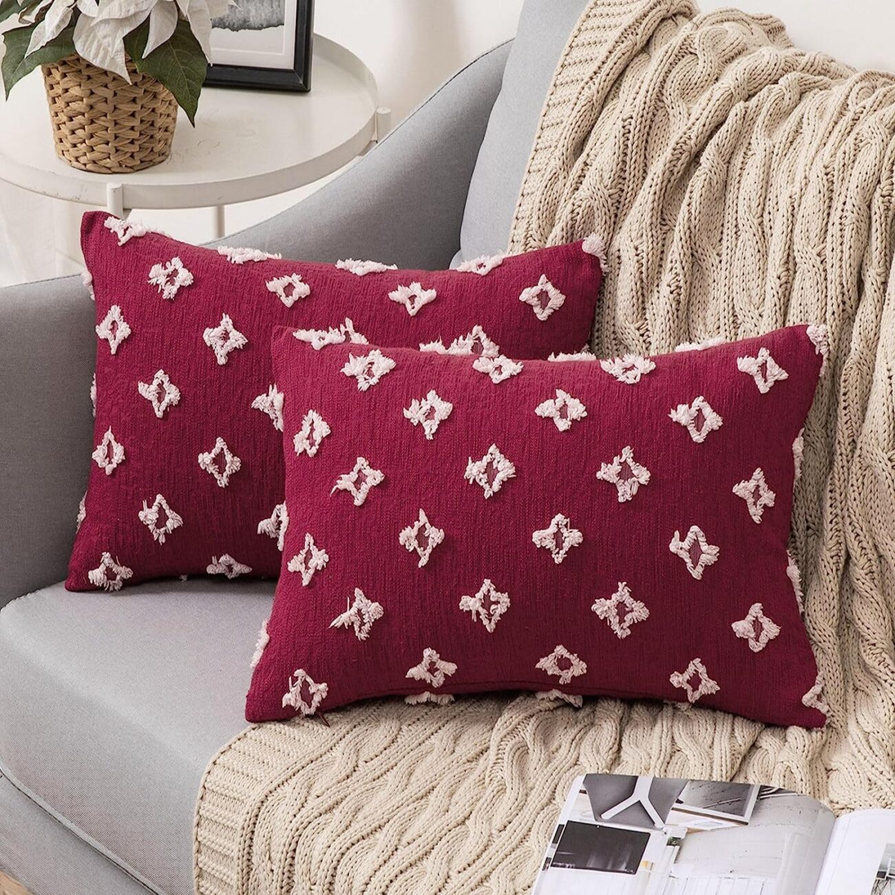 Set of 2 Decorative Throw Pillow Covers Rhombic Jacquard Pillowcase Soft Square Cushion Case - Image 54