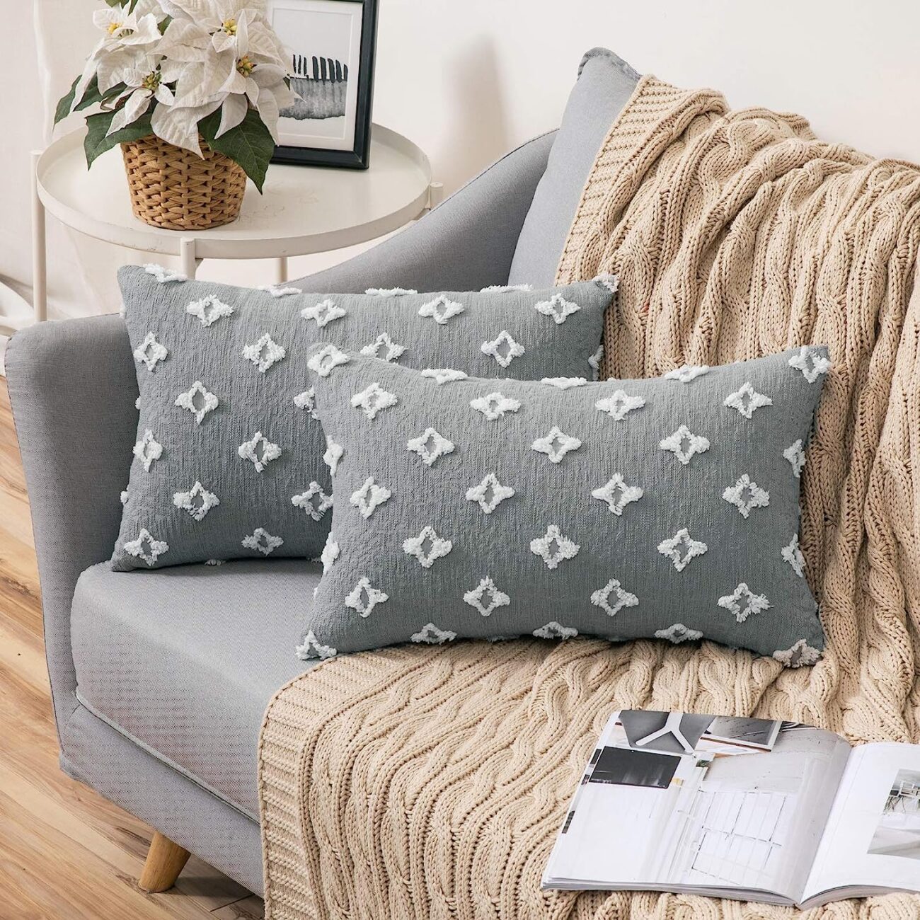 Set of 2 Decorative Throw Pillow Covers Rhombic Jacquard Pillowcase Soft Square Cushion Case - Image 48