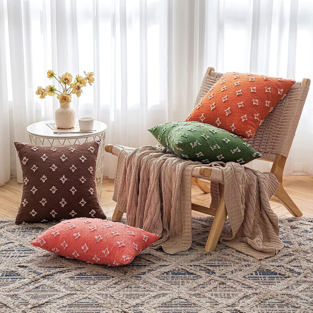 Set of 2 Decorative Throw Pillow Covers Rhombic Jacquard Pillowcase Soft Square Cushion Case - Image 28