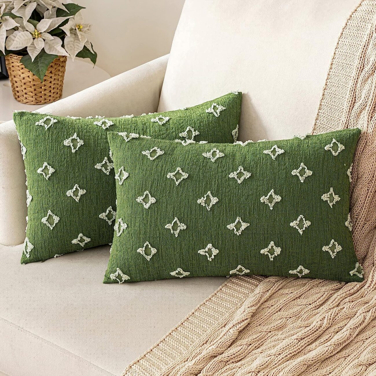 Set of 2 Decorative Throw Pillow Covers Rhombic Jacquard Pillowcase Soft Square Cushion Case - Image 52