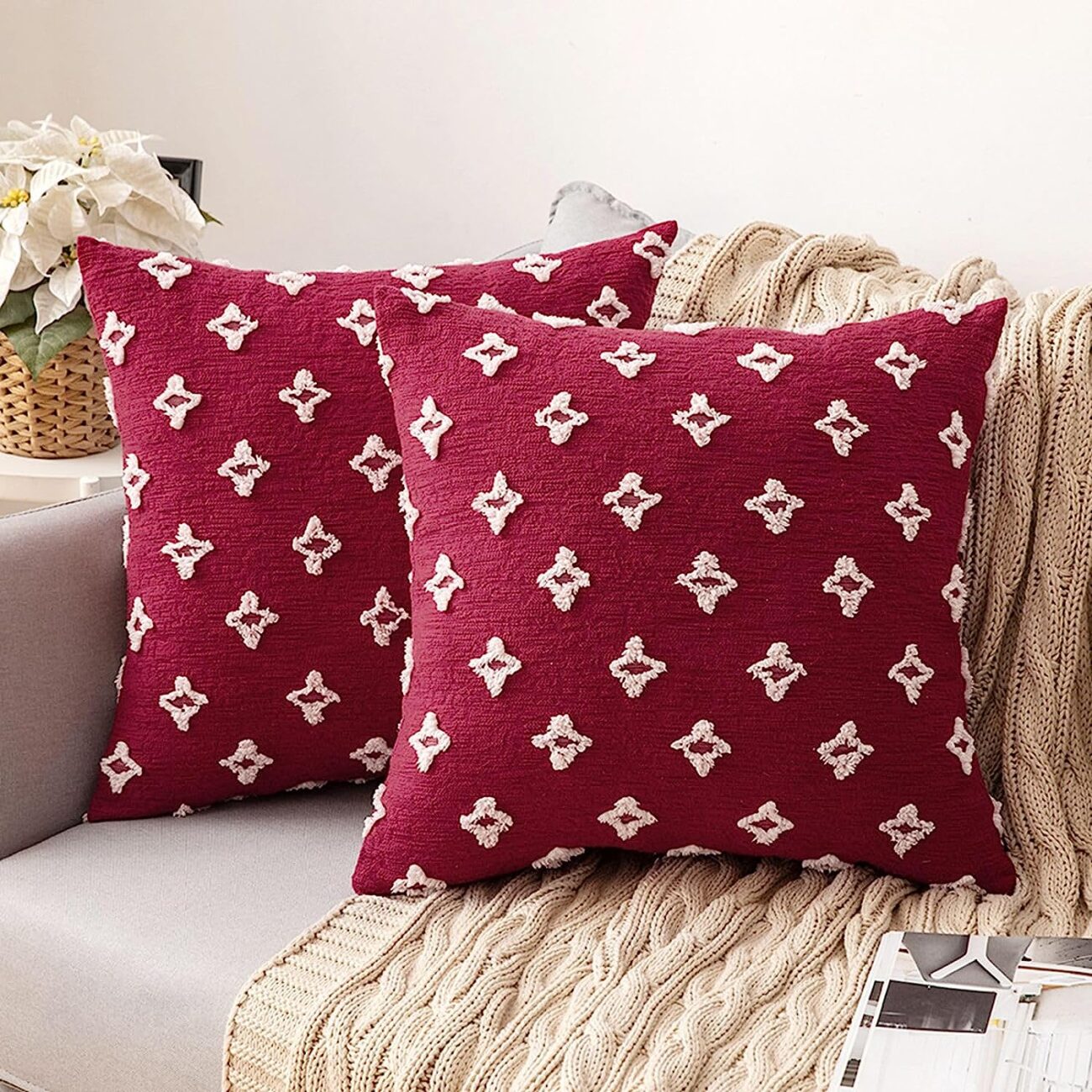 Set of 2 Decorative Throw Pillow Covers Rhombic Jacquard Pillowcase Soft Square Cushion Case - Image 41